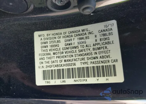 2018 Honda Civic Lx z USA, uszkodzony, nr VIN 2HGFC4B5XJH300256